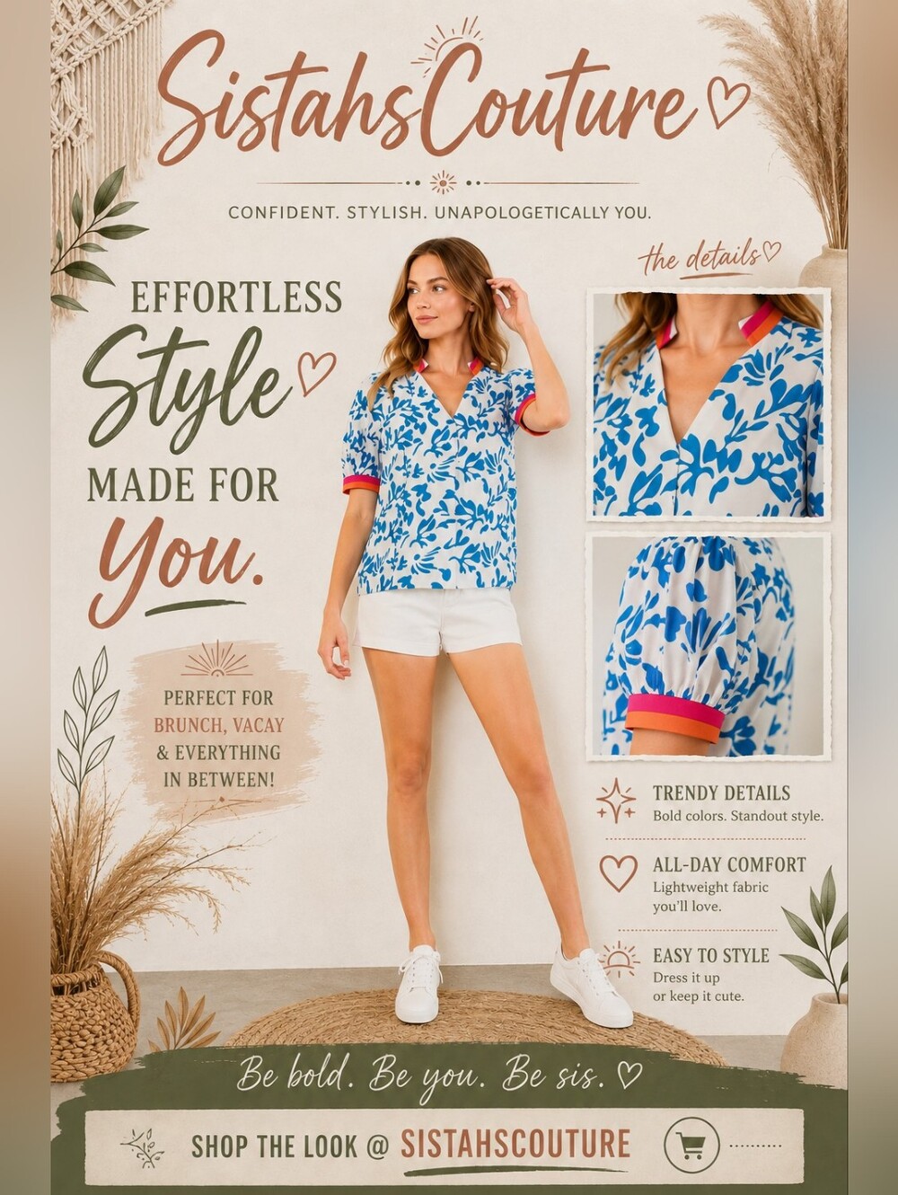 ✨ THML | Coastal Chic Floral Puff Sleeve Top